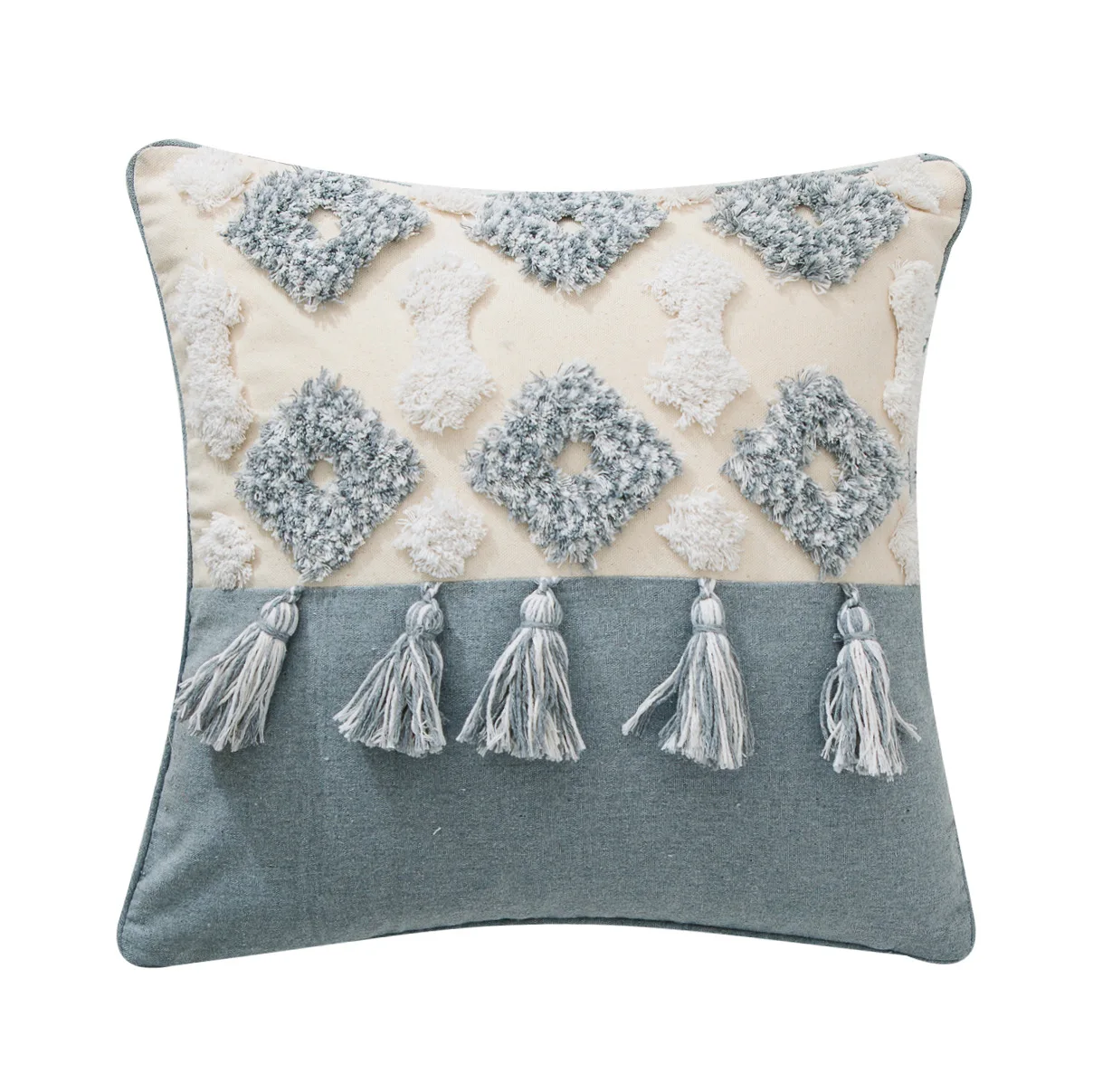 

Hand Embroidered Tufted Pillow Nordic Morocco Geometric Fringed Cushion Furniture Sofa Upholstery Pillow Cover Without Core
