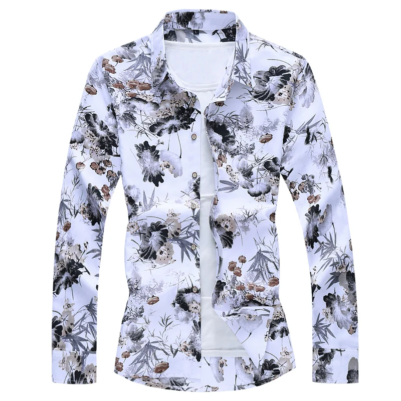 

Men'S Fashions 2021 Autumn Spring Clothes Shirt Long Sleeves Big Size M-5XL 6XL 7XL Hawaiian Beach Casual Floral Shirt For Man