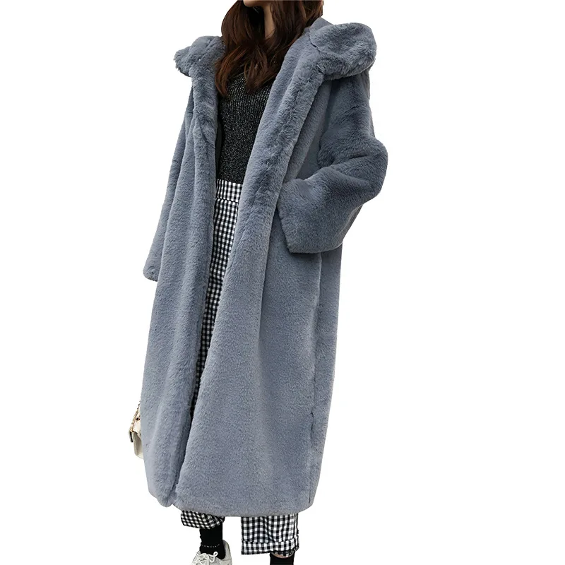 

2020 winter new style thick warm loose casual plush coat long hooded slim windproof velvet fur grass women's coat