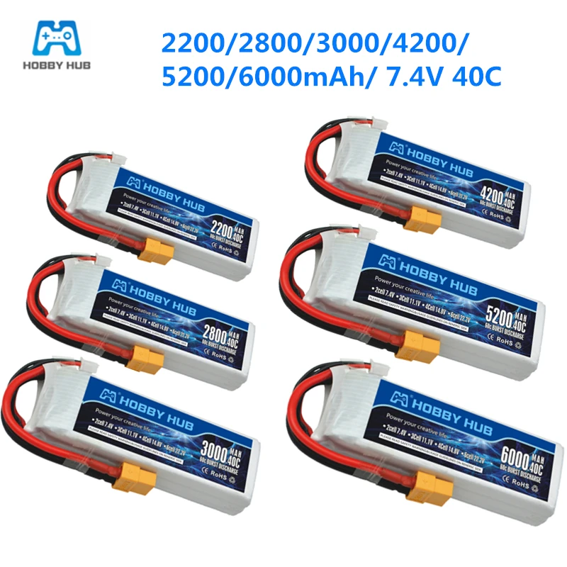 2s 7 4 В аккумулятор 2200 мАч 2800 3000 4200 5200 6000 40C литий полимерный XT60 штепсельная Вилка