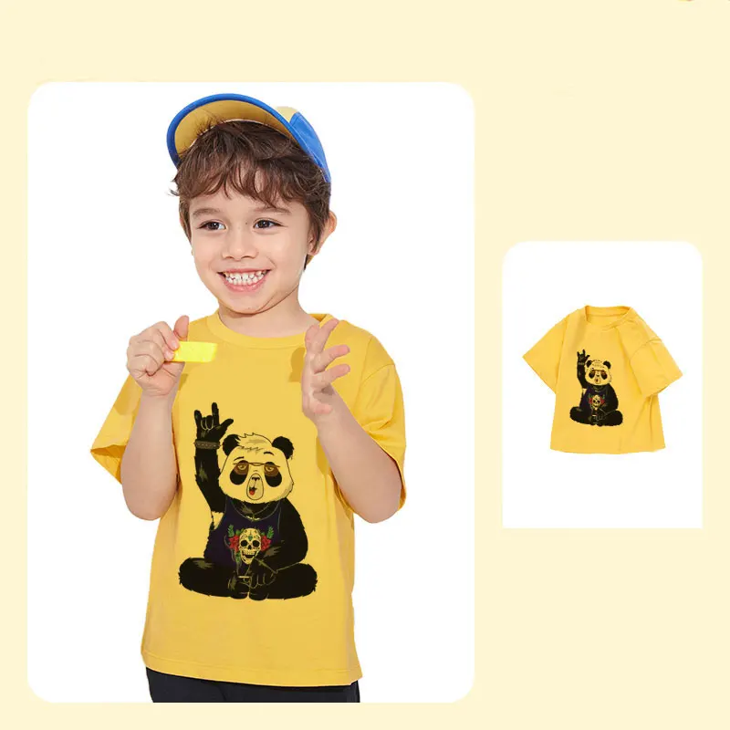 

American Sports Style Boy Cool T-Shirt Funny Panda Graphic T Shirts 2021 Kids Summer Thin 2 Color Clothing Toddler Girl Clothes