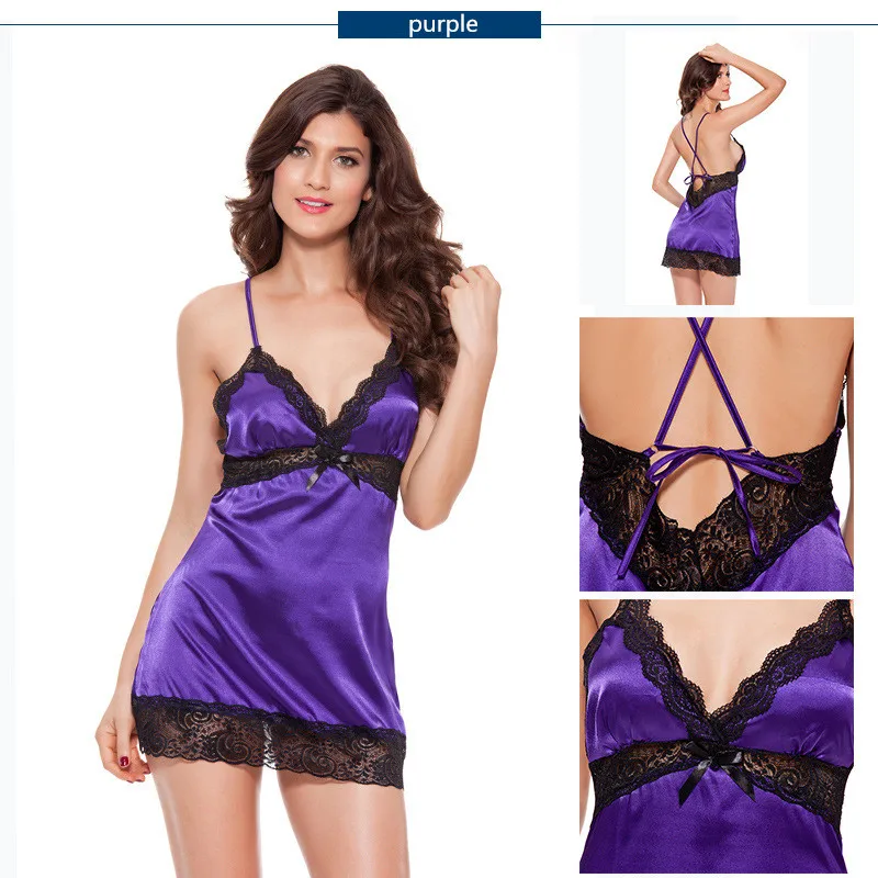 Женская сексуальная ночная рубашка нижнее белье кружевная атласная шелковая