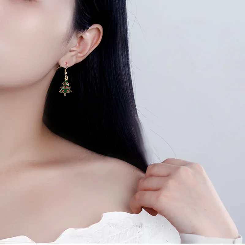 Эмалированные рождественские висячие серьги простые носки Санта-Клауса лось