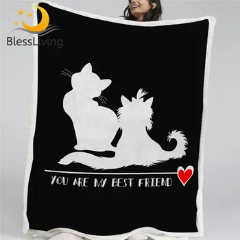 BlessLiving Cute Cats Fluffy Blanket Pet Printe Plush Bedspreads Cat and Dog Cartoon Blankets For Bed Best Friend Mantas De Cama 1