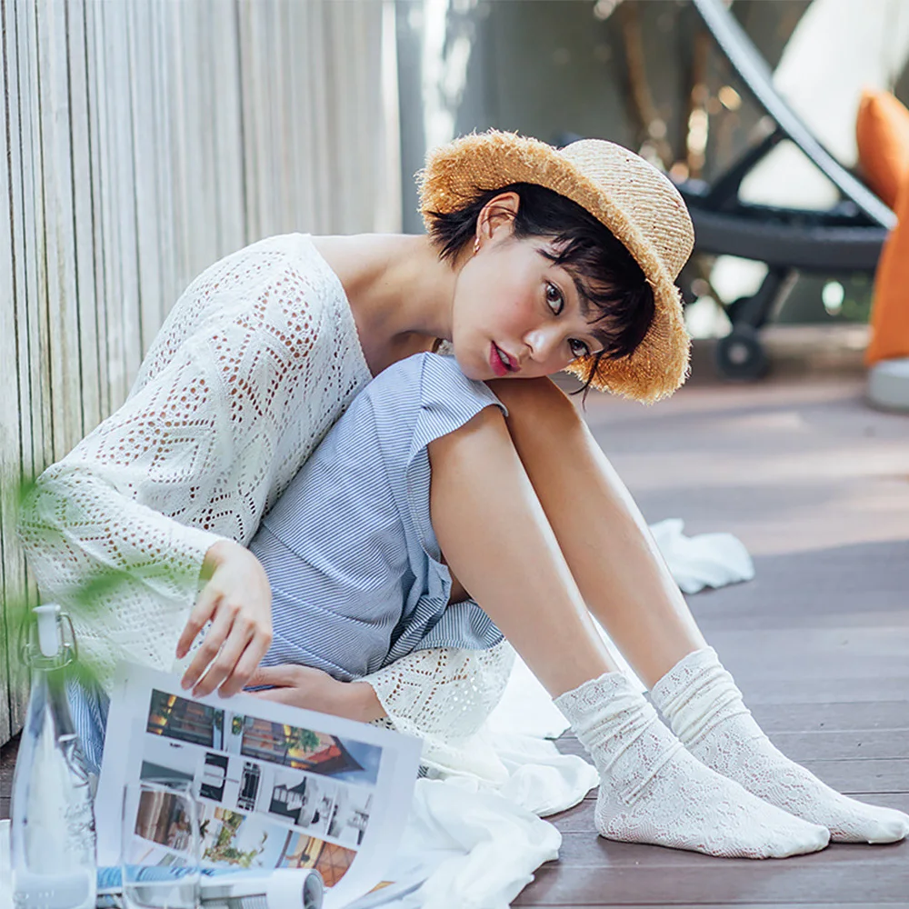 1 пара летних сексуальных кружевных сетчатых носков в стиле ретро с цветочным