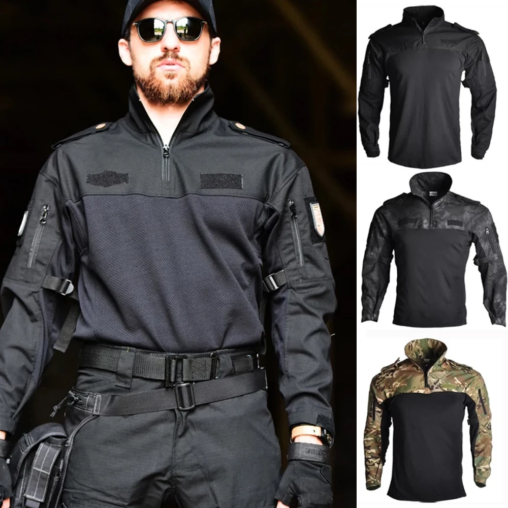 

Men's Camouflage Shirts Tactical Combat Long Sleeve Shirt Multicam Army Tactical T-Shirt for Hiking Hunting Climbing Shooting