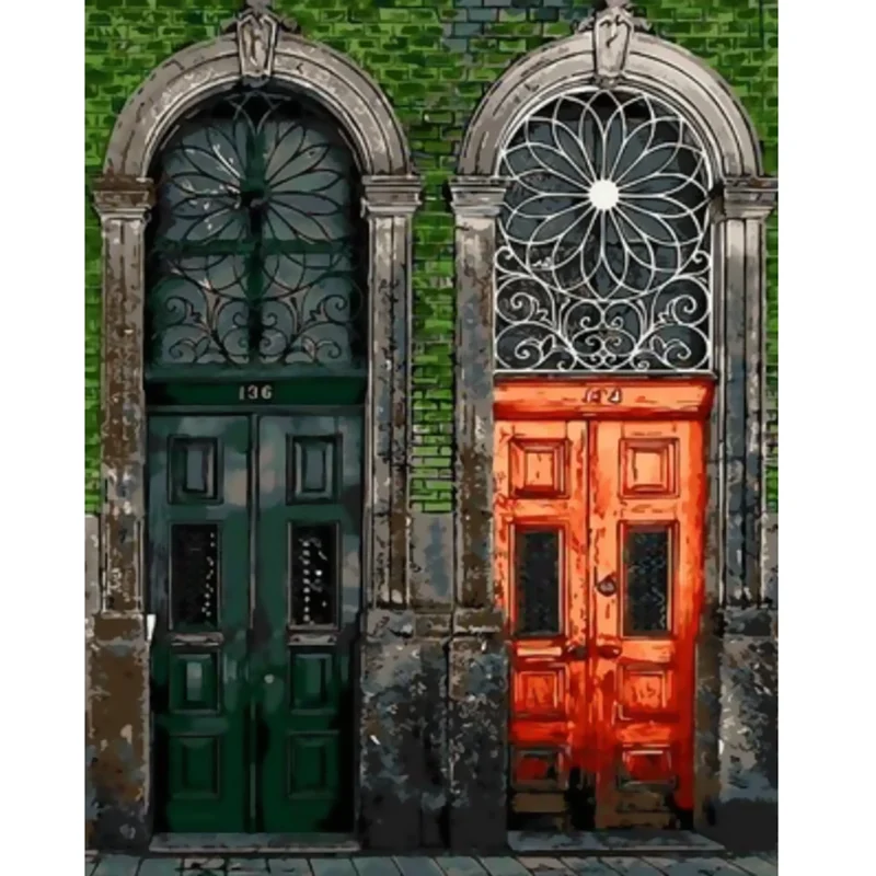 

Adult painting with digital pictures on canvas with ancient castle color painting oil painting through digital home decoration