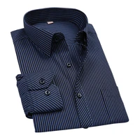 plus size 8xl 7xl men shirt mens business casual long sleeved slim fit shirts men striped dress work social dress shirt ds022