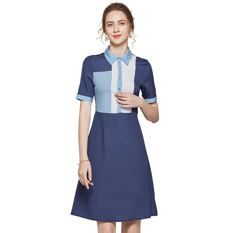 

women floral dresses 2020 summer blue shirt style A line slim long casual sexy office work beach boho plus size dress elegant