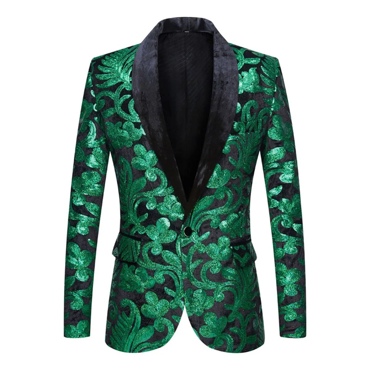Green/Gold/Blue/Purple Sequins Embroidery Blazer Men Singer Magician Stage Costume Bar Nightclub Glitter Suit Jacket Plus Size
