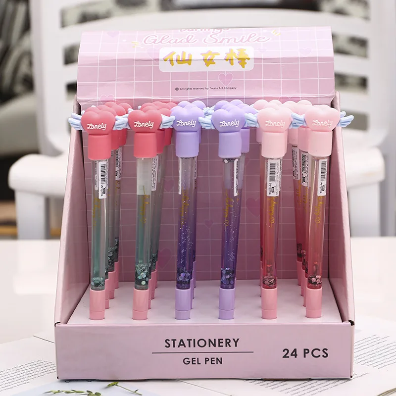 

24pcs Gel Pens Heart series oil black gel-ink Pen Student pens for writing Cute stationery office school supplies 0.5mm
