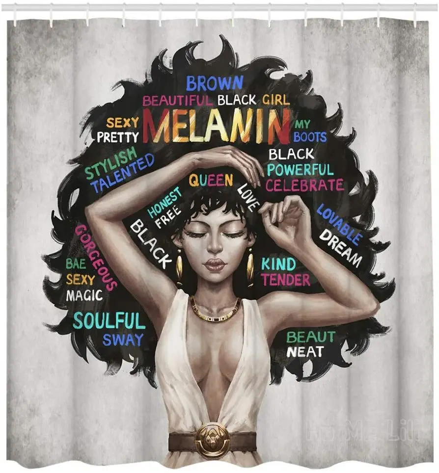 

Черная художественная африканская американская шторка для душа для девушек, водонепроницаемые украшения для ванной из полиэстера с 12 крюч...