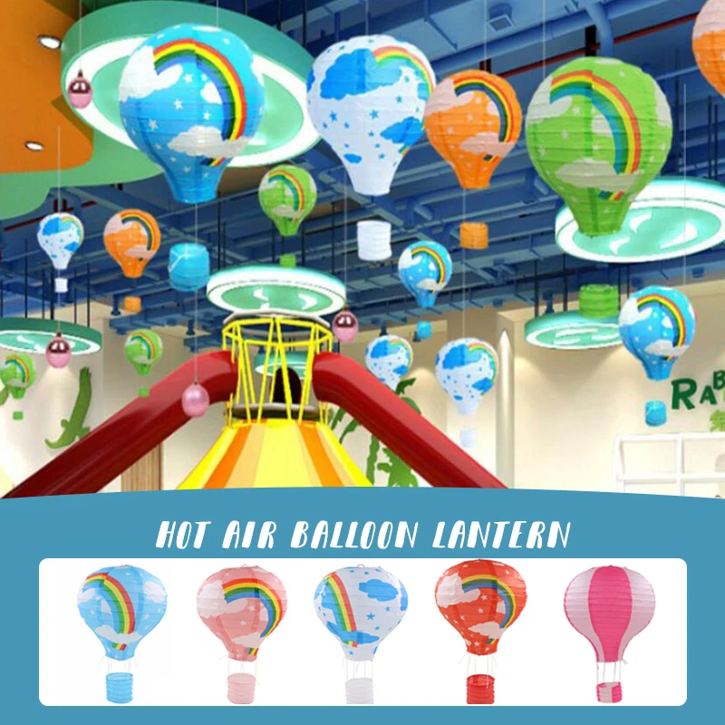 

5Pcs Hot Air Balloon Paper Lantern Rainbow Hanging Ball Lamp Chinese Wishing Lanterns Wedding Birthday Holiday Party Decor