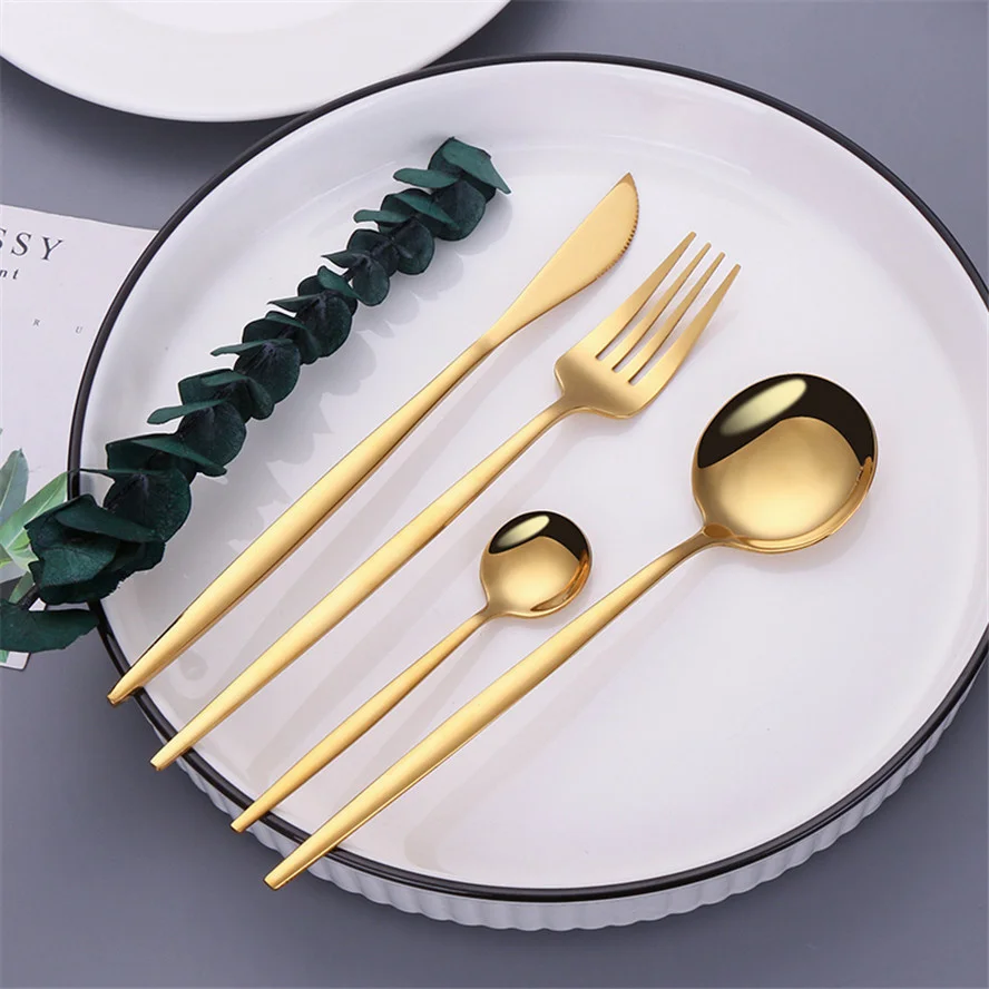 

Gold Cutlery Set Stainless Steel Flatware Spoon Fork Knife Creative Dinnerware Kitchen Utensils Luxury Combination Tableware Set