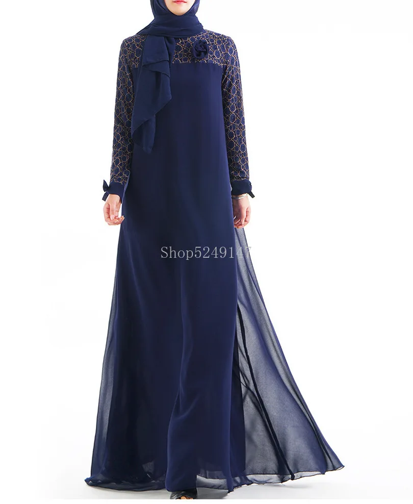 Цветочный кружевной бант Abaya халат Дубай мусульманский хиджаб платье Турция Abayas