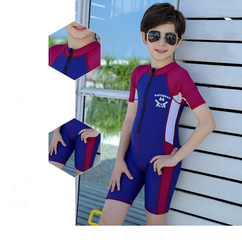 Детский цельный купальник детский с защитой от солнца костюм длинными рукавами