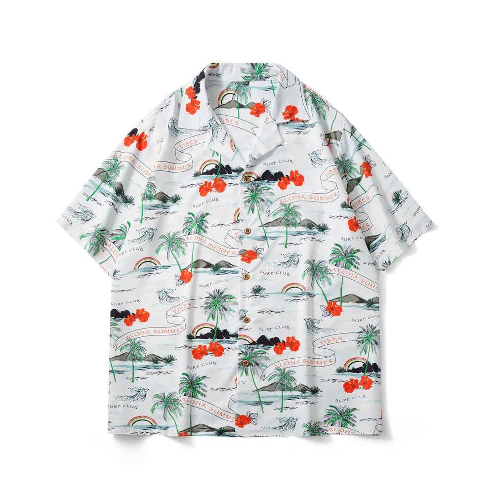 

Spring Summer 2021 Europe Hawaii Flower Shirts for Men Shirt Cross Border Print Beach Cardigan Short Sleeve Women Male Shirts