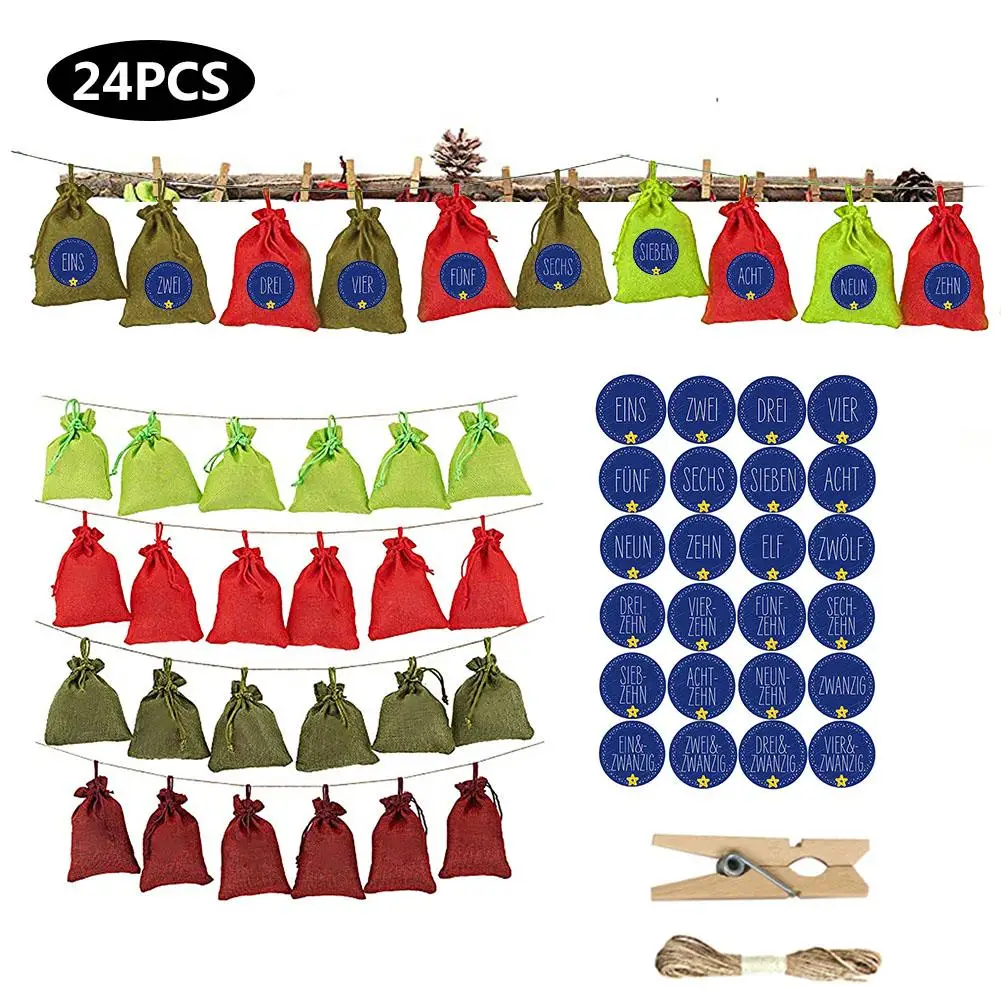 24 шт. Рождественский календарь обратного отсчета мешок Конфеты Шоколад льняной