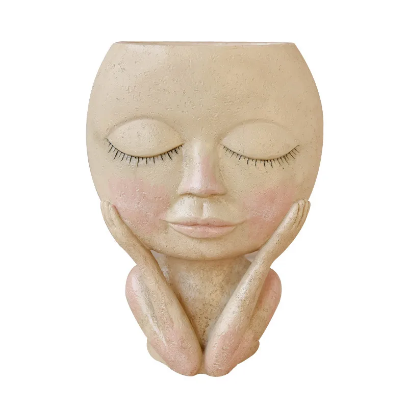 

Nordic Creative Resin Human Head Vase Art Flowers Arrangement Doll Sculpture Flower Potted Plant Home Garden Decoration