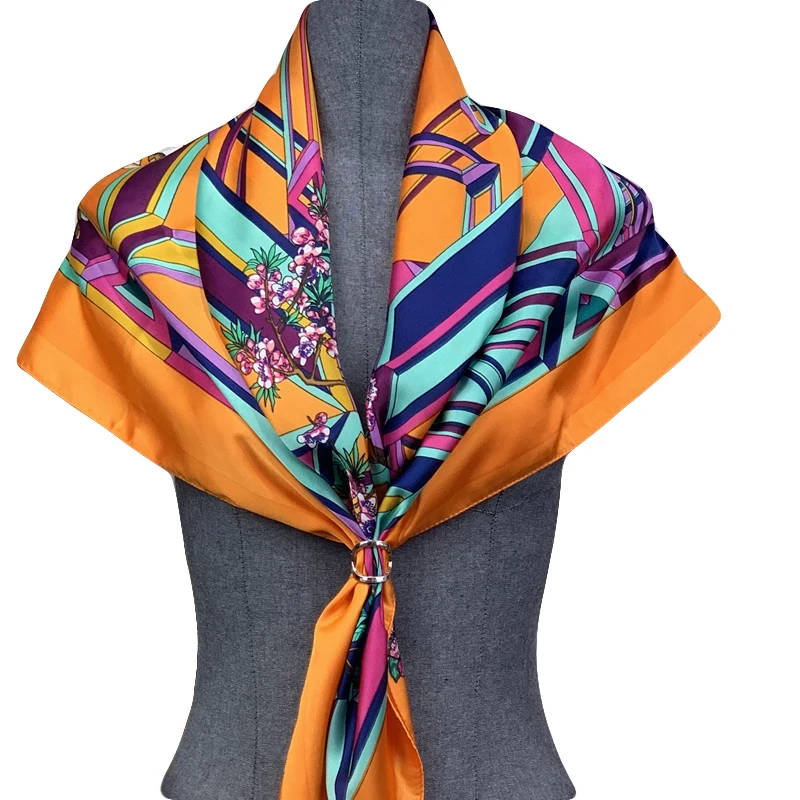 

Женский шёлковый шарф в клетку, 90x90 см