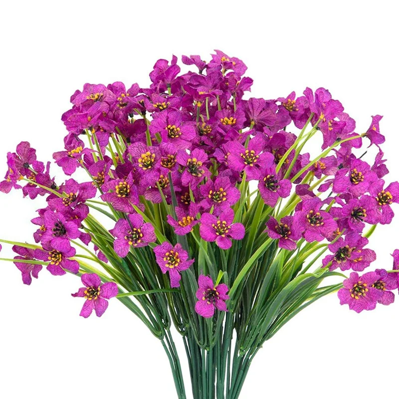 

30 Pcs Artificial Flower Artificial Plastic Plant Garden Porch Window Box Decoration, 15 Pcs Pink & 15 Pcs Purple