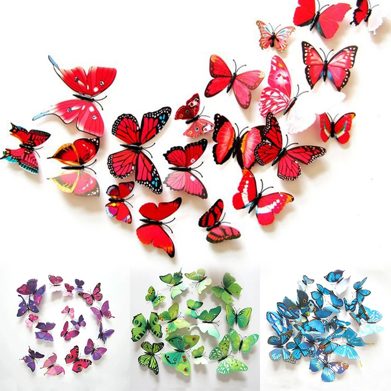 12 шт. в упаковке синий и красный цвета Бабочка наклейки на стену для детей