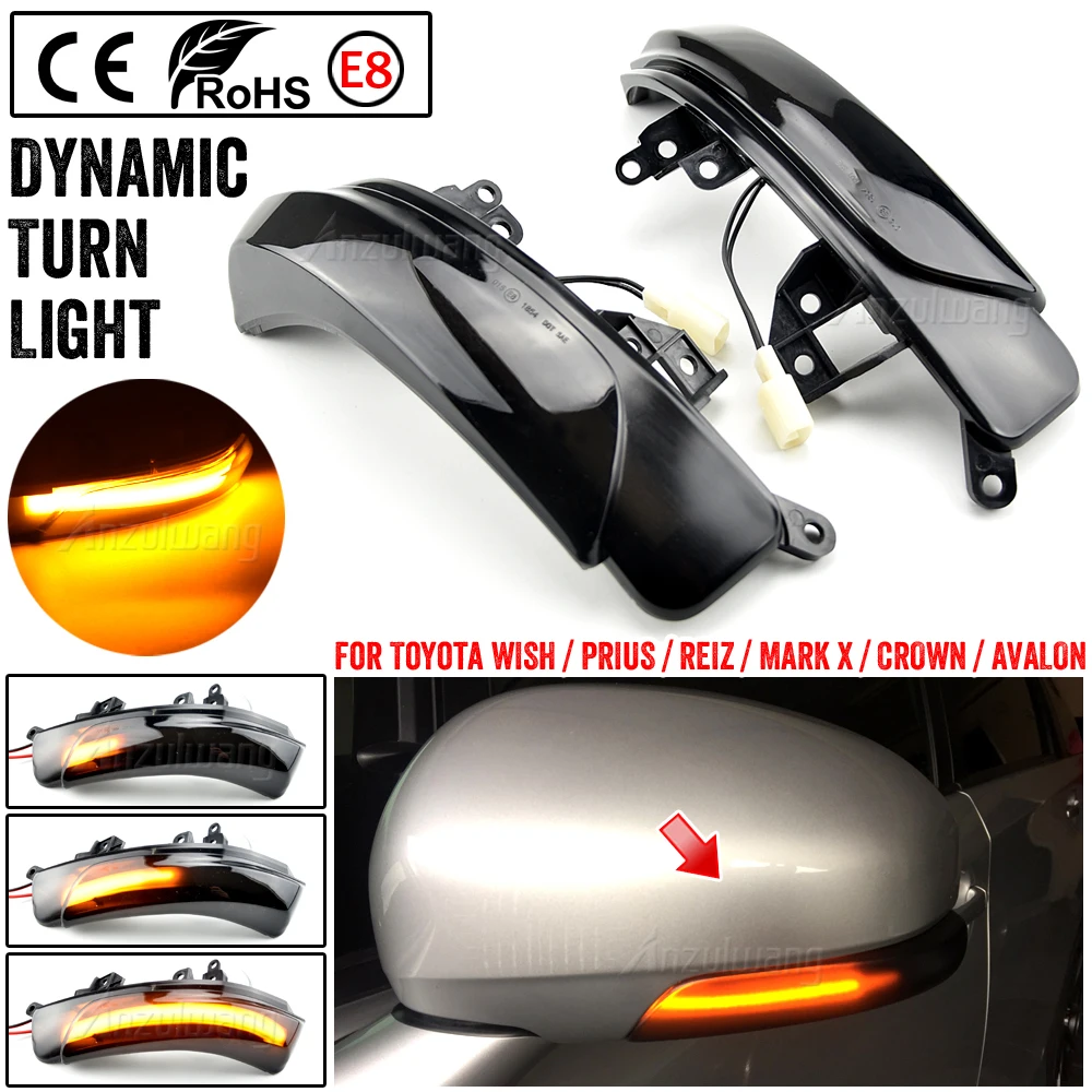 

2Pcs Smoked Dynamic Led Turn Signal Light Side Wing Mirror Blinker Indicator Lamp For Toyota Wish Prius Reiz Mark X Crown Avalon