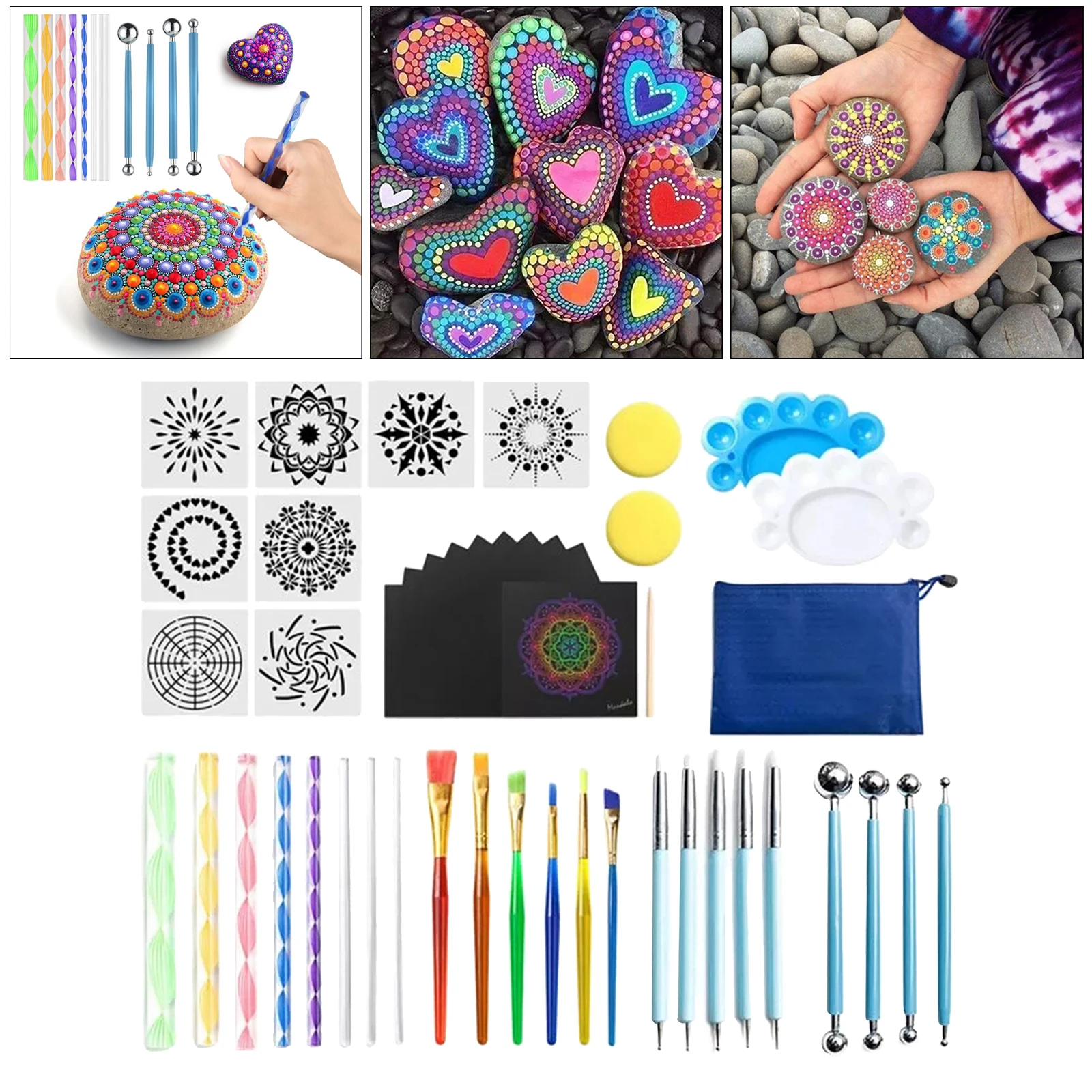 

47x Mandala Dotting Art Dot Painting Tool Pen Stencil Brush Set for Beginner
