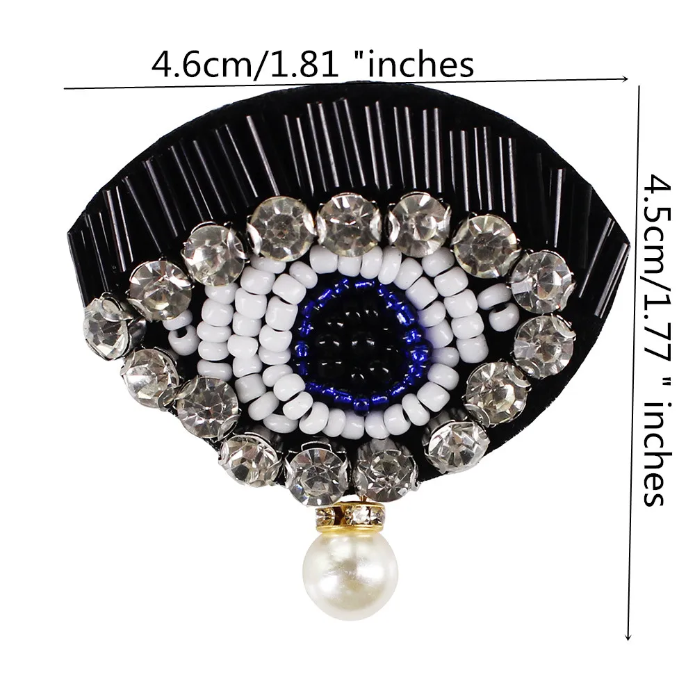 Beaded Heart Eyes Patches Rhinestones Motifs Pearl Pendant Brooch Badge with Pin 2 pieces | Дом и сад