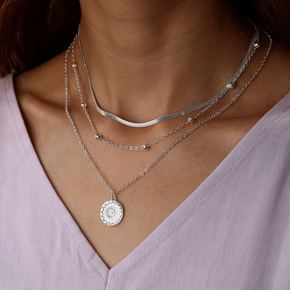 

Boho Pendant Necklace Women Golden Multilayered Clavicle Chain Necklaces Cross Geometric Rhinestone Party Jewelry 2020