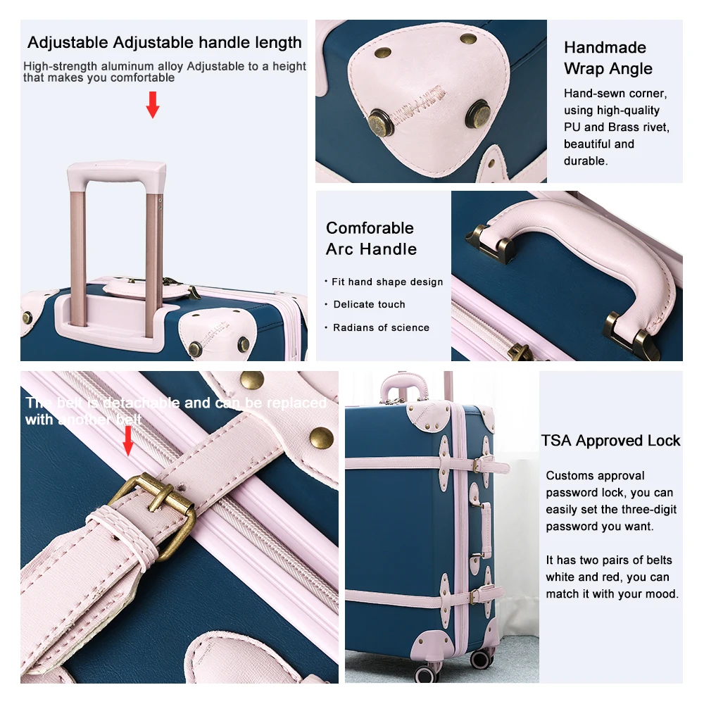 Винтажный багаж набор носить на милый чемодан с прокатки Спиннер колеса TSA