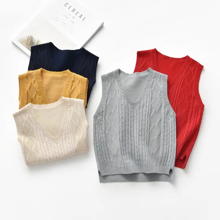 Хлопковый вязаный жилет без рукавов с v-образным вырезом для маленьких девочек и