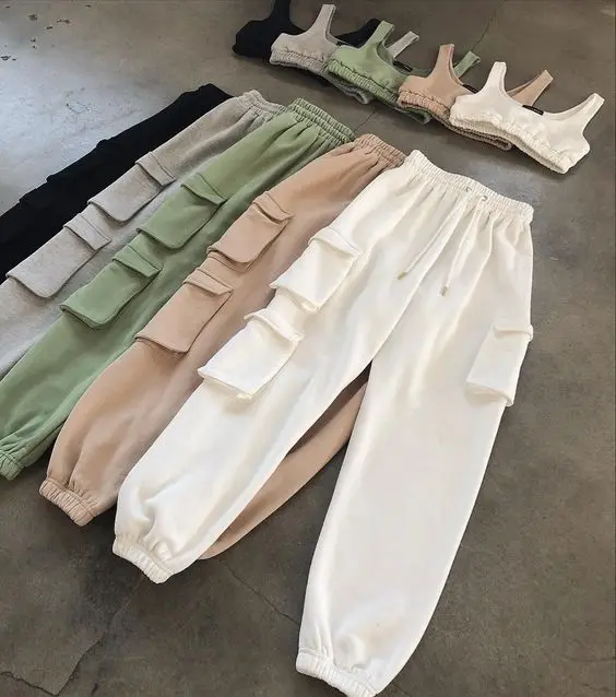 

Women Solid Color Sweatpants Casual High Elastic Waist Drawstring Loose Fit Joggers Trousers with Pockets Streetwear S-2XL