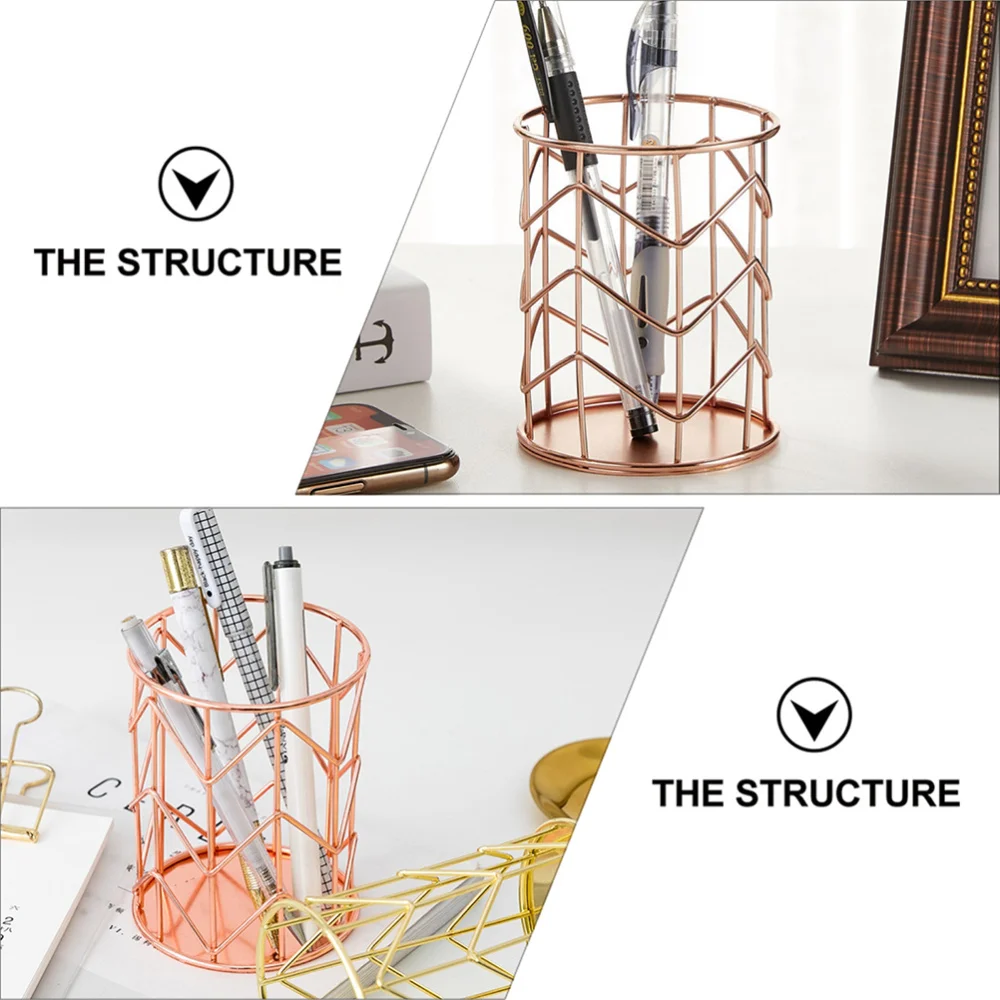 

1pc Iron Wire Pen Holder Home Office Desktop Container Makeup Brush Storage Box