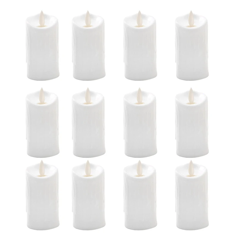 

Large Flameless Candles Light Flickering Tear Shaped LED Flame Electronic Battery Real Paraffin Wax 12 Pcs