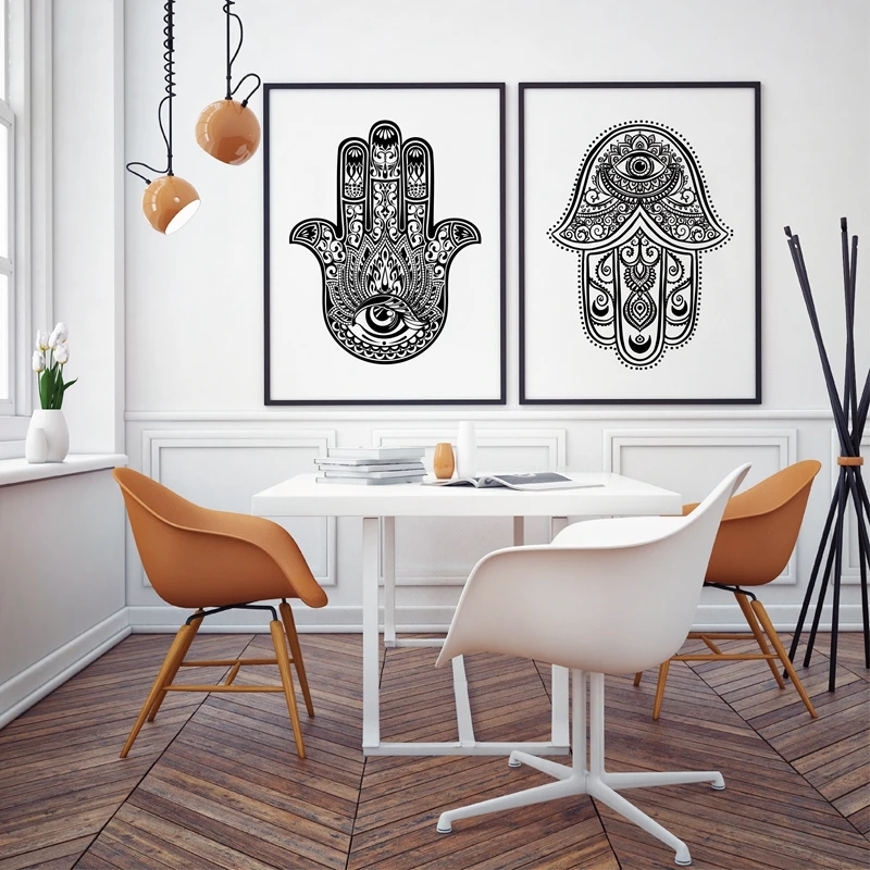 

Hand Drawn Ornate Amulet Hamsa Hand Of Fatima Art Print Wall Picture , Hamsa Hand Canvas Painting Poster Arab Home Decor