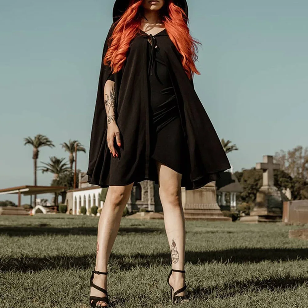 Готические накидки женские зимние пончо в стиле Харадзюку панк размера плюс с