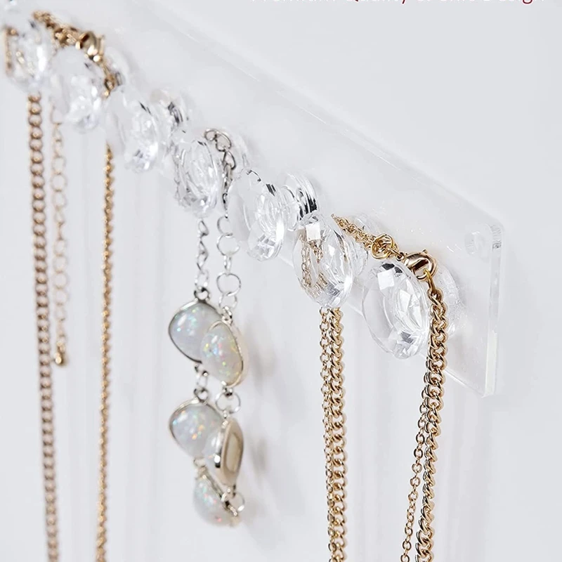 

2pcs Acrylic Necklace Hanger Holder Wall Mounted Jewelry Organizer with 12 Diamond Shape Hooks for Bracelets Chains Girls Women