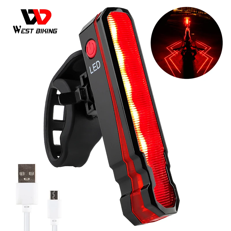 

WEST BIKING LED Bike Rear Light USB Rechargeable Laser Line Bicycle Taillight IPX5 Waterproof MTB Road Bike Safety Warning Lamp
