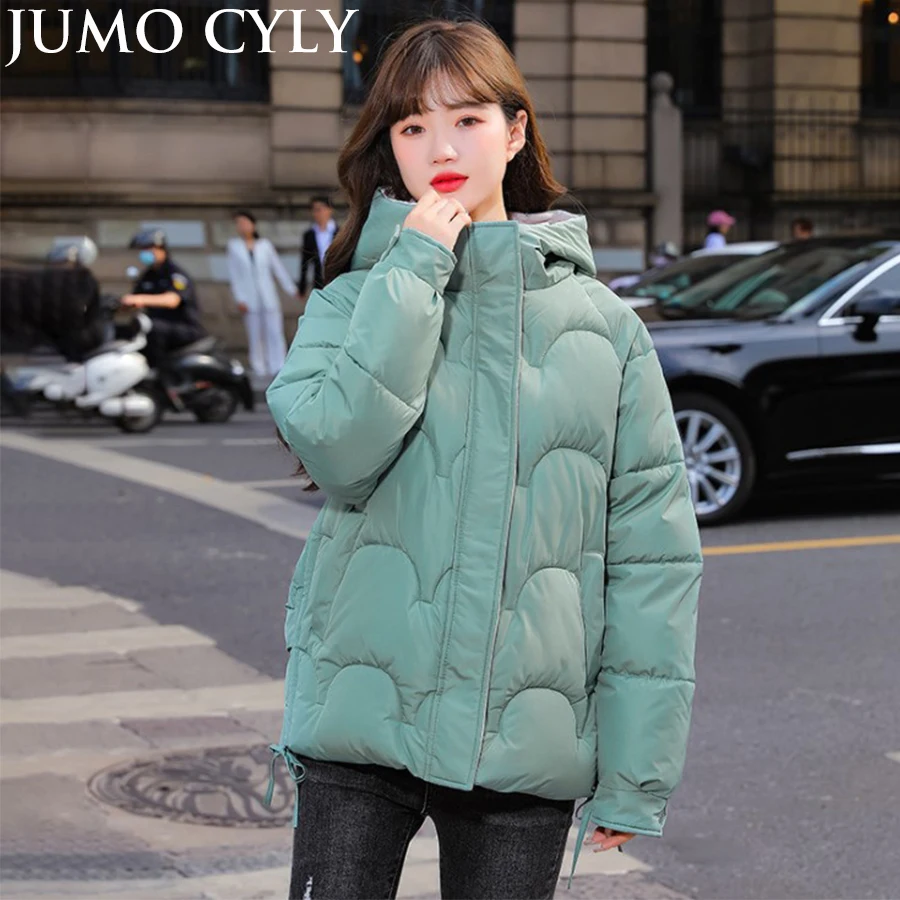 

JUMO CYLY 2021 женские пуховики, женские парки, пальто, зимнее короткое однотонное пальто с капюшоном, Осень-зима, теплая куртка, женская одежда