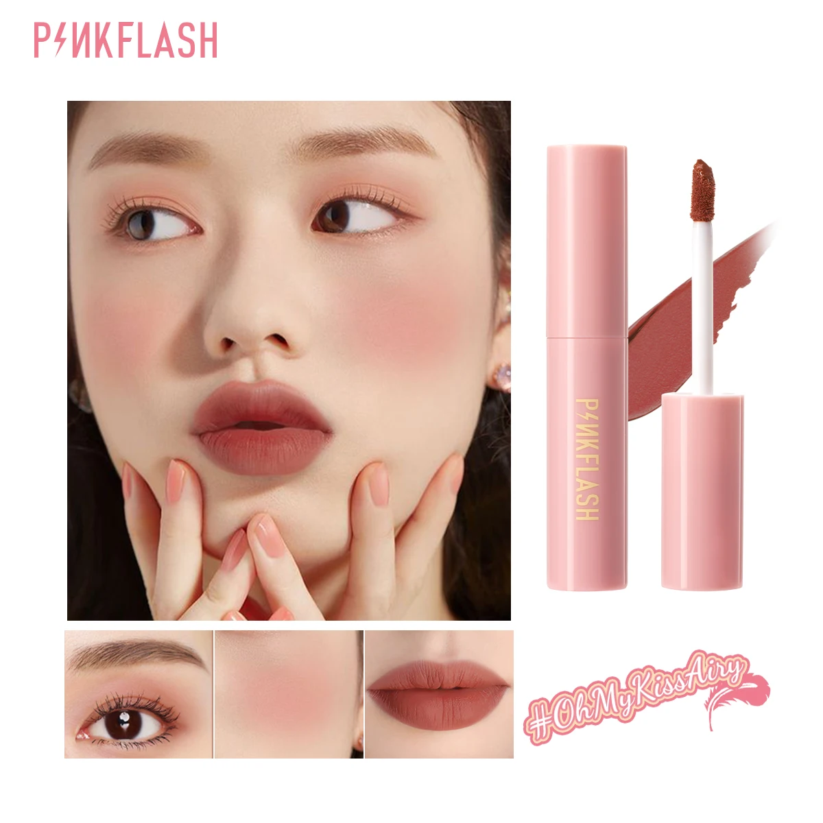 

PINKFLASH Lip Gloss Tint Kiss Air Matte Liquid Lipstick Double Use Face Blush Lip Primer Waterpoof Makeup Beauty Nude Lipgloss