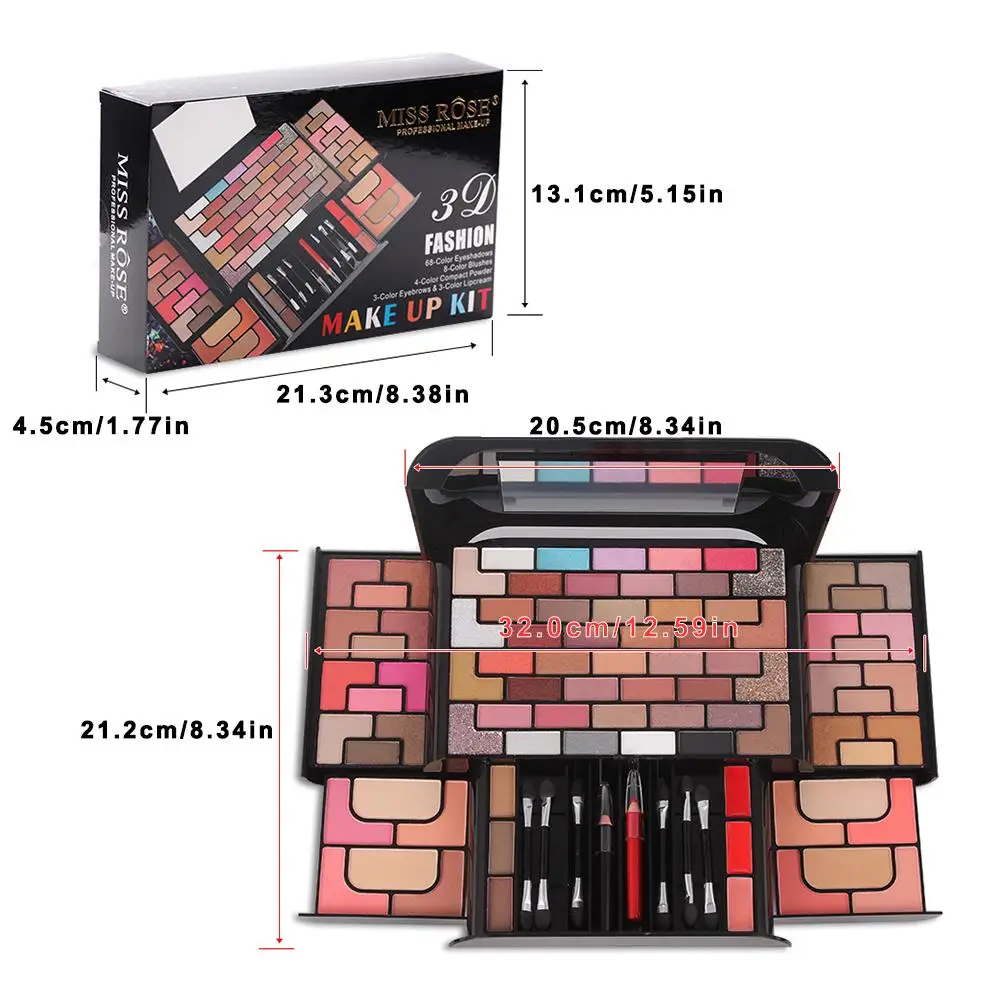Набор для макияжа Make Up Комплект 68-Цвет тени для век 8-Цвет кисть для румян 4-Цвет рассыпчатая пудра 3-Цвет пудра для бровей губная помада Рождественский подарок