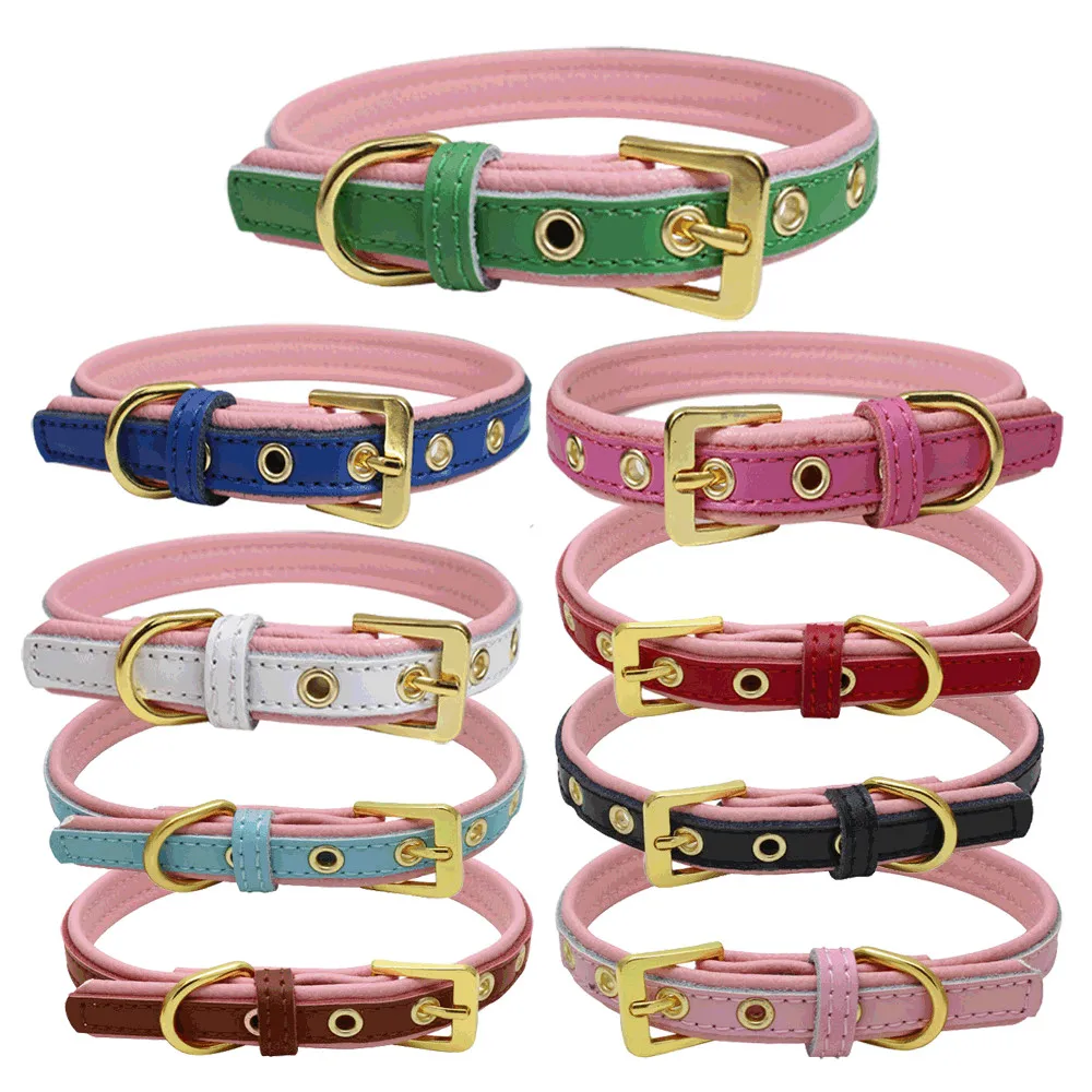 Ошейник для щенков Регулируемая пряжка из воловьей кожи розового цвета на шею