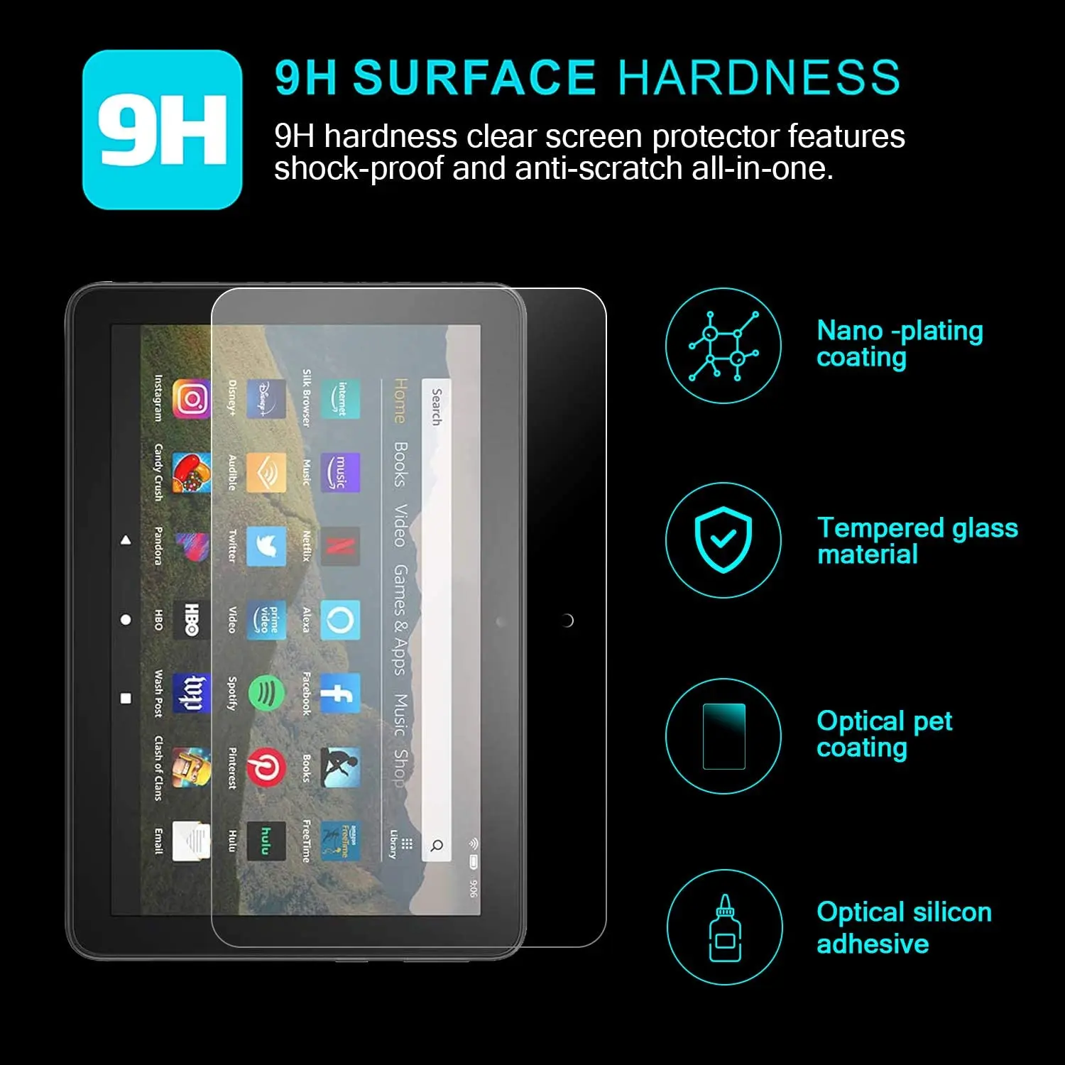 

Планшет из закаленного стекла для Amazon Fire HD 8 Plus 10-го поколения 2020, устойчивый к царапинам планшет с защитой от отпечатков пальцев, HD Защитная стеклянная пленка
