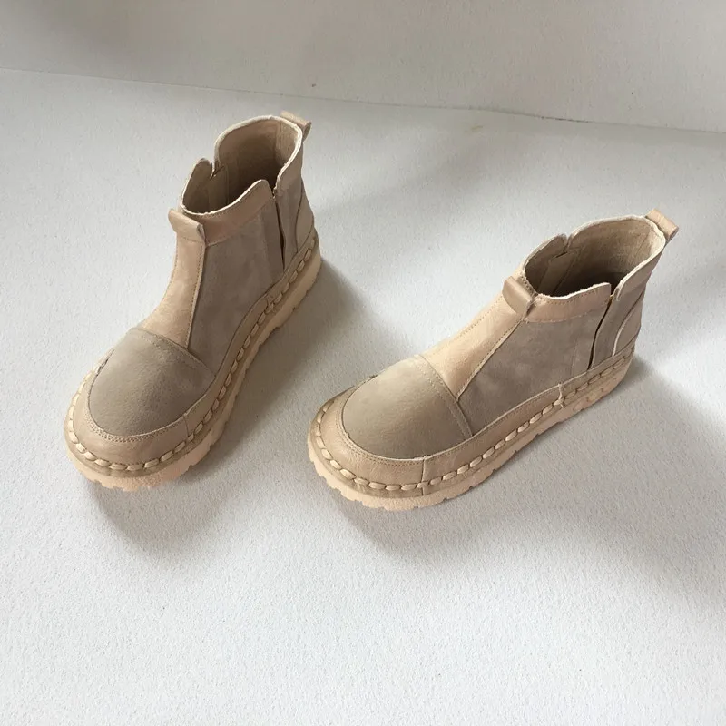 Beige Grey HUIFENGAZURRCS/короткие женские ботинки в стиле ретро повседневные ботинки удобные ботинки ручной работы на плоской подошве ботинки в художественном стиле - Цвет: Beige Grey