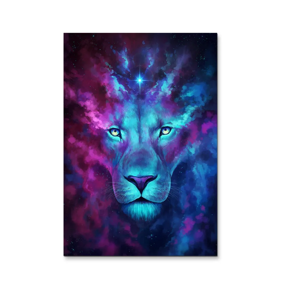 Современное художественное оформление животное с голубым львом абстрактная