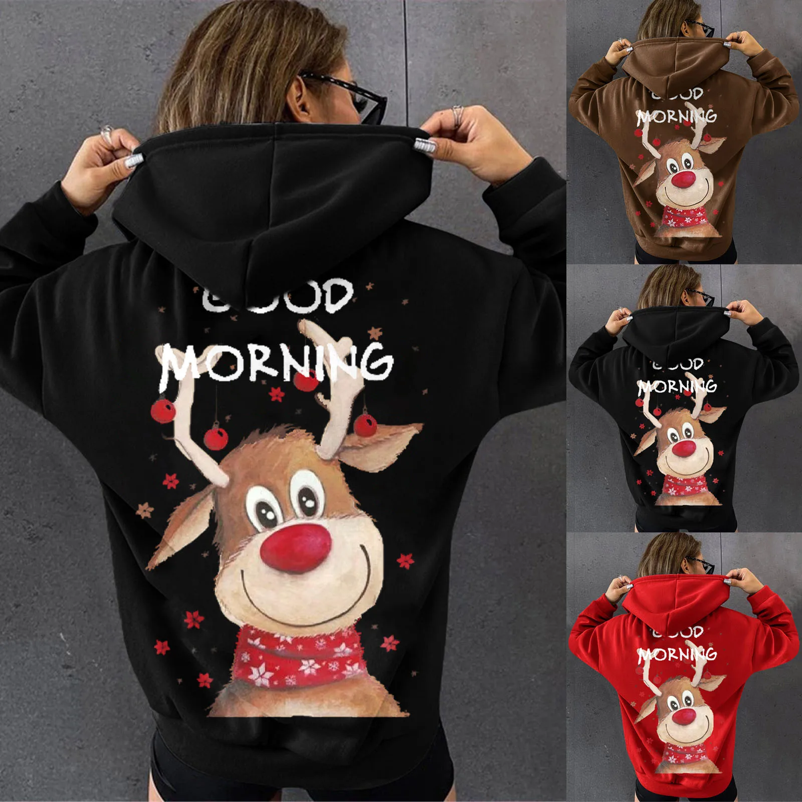 

Рождественская Толстовка, женские свитшоты с принтом оленя «доброе утро», Y2k, забавный праздничный Женский свитшот, милые Мультяшные топы, т...
