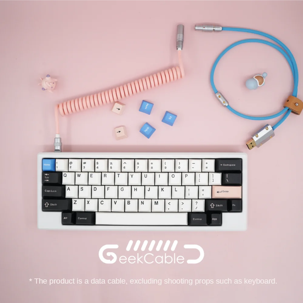 GeekCable Hand-made Customized Keyboard Data Aviation Spiral Line Rear Aviation Plug Series Woven Pink Blue Type-C Mini Micro
