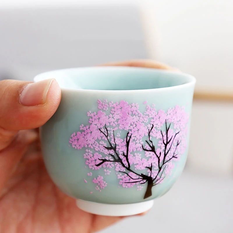 Japanese Magic Sakura Cup Cold Temperature Color Changing Tea Ceramic Kung Fu Single Set Special Gift For Friends | Дом и сад