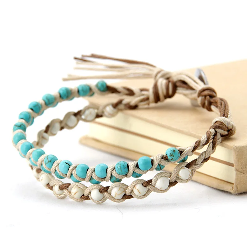 Новый браслет ручной работы с камнями Howlite воск дружбы плетеный для влюбленных